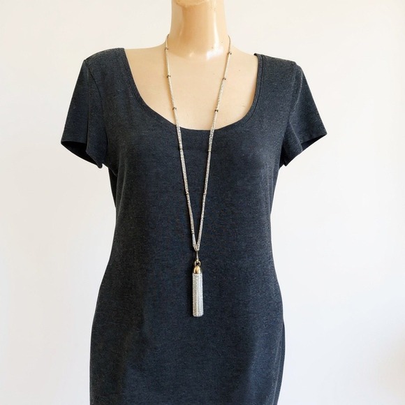 Ralph Lauren Long Silver Tone Necklace Tassel Pendant Layered Chains Beads - Picture 2 of 4